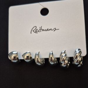 Pierced Earings, 4, Silver Tone, by Reitmans, 3 Sizes, NWT.